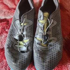 Women's Gray Knit Slip-On Flats with Lime Accent